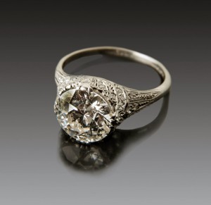 Dazzling 3.16-carat diamond and platinum ring boasting a round, brilliant cut diamond with a good cut grade. Price realized: $40,250. Cottone Auctions image
